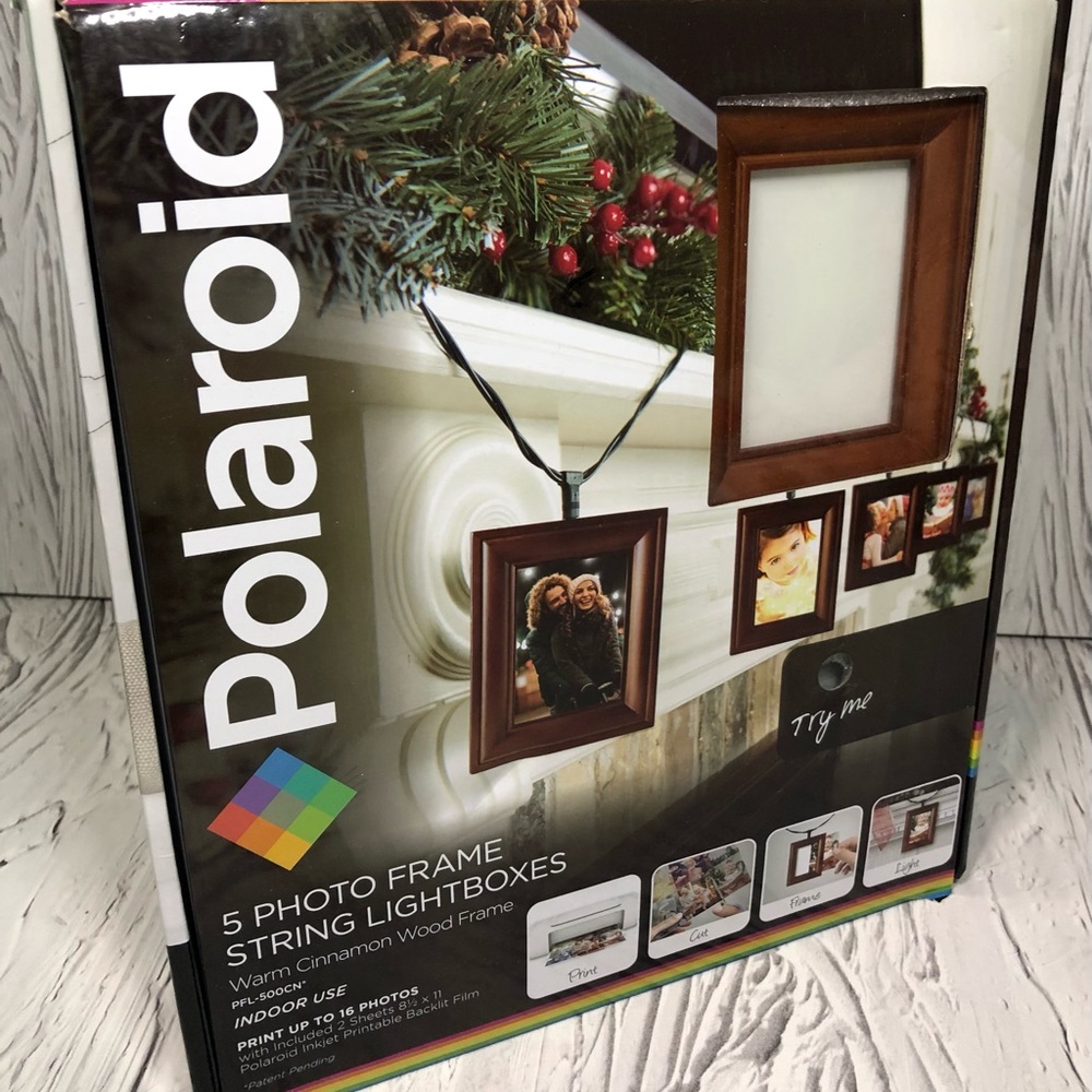Polaroid 5 Photo Frame Lightboxes - Warm Cinnamon Wood Frame Open Box tested